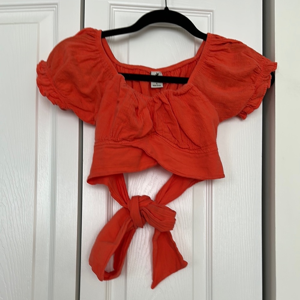 BLANCO BY NATURE LOLA ORANGE CROP TIE BACK COTTON TOP SIZE SMALL